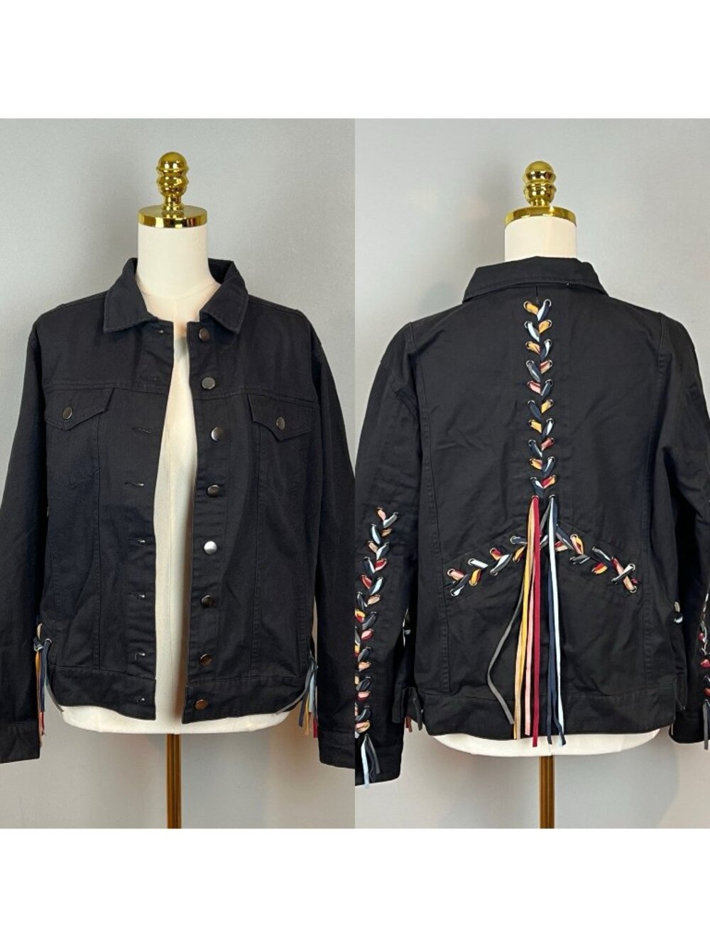 Sheryl Crow Black Jacket Women's Size Large Lace Up Boho Western Hippie